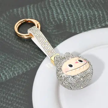 Bling Studded Labubu Monster Face Keychain Bag Charm