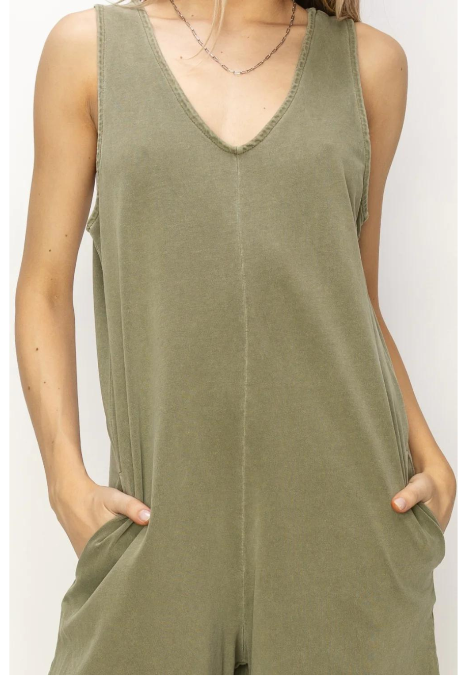 showing close up of olive romper
