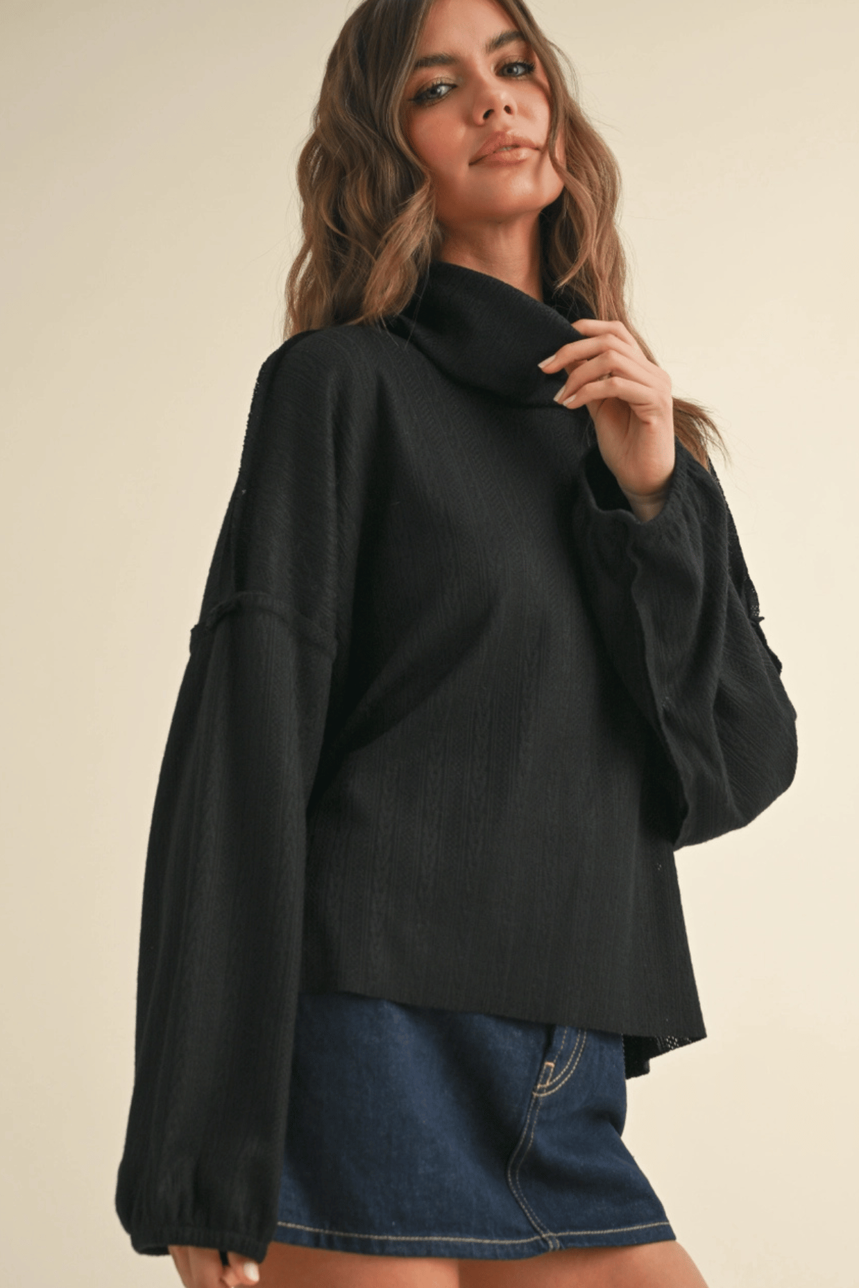 The Joanna Lightweight Turtle Neck Dolman Sleeve Knit Sweater