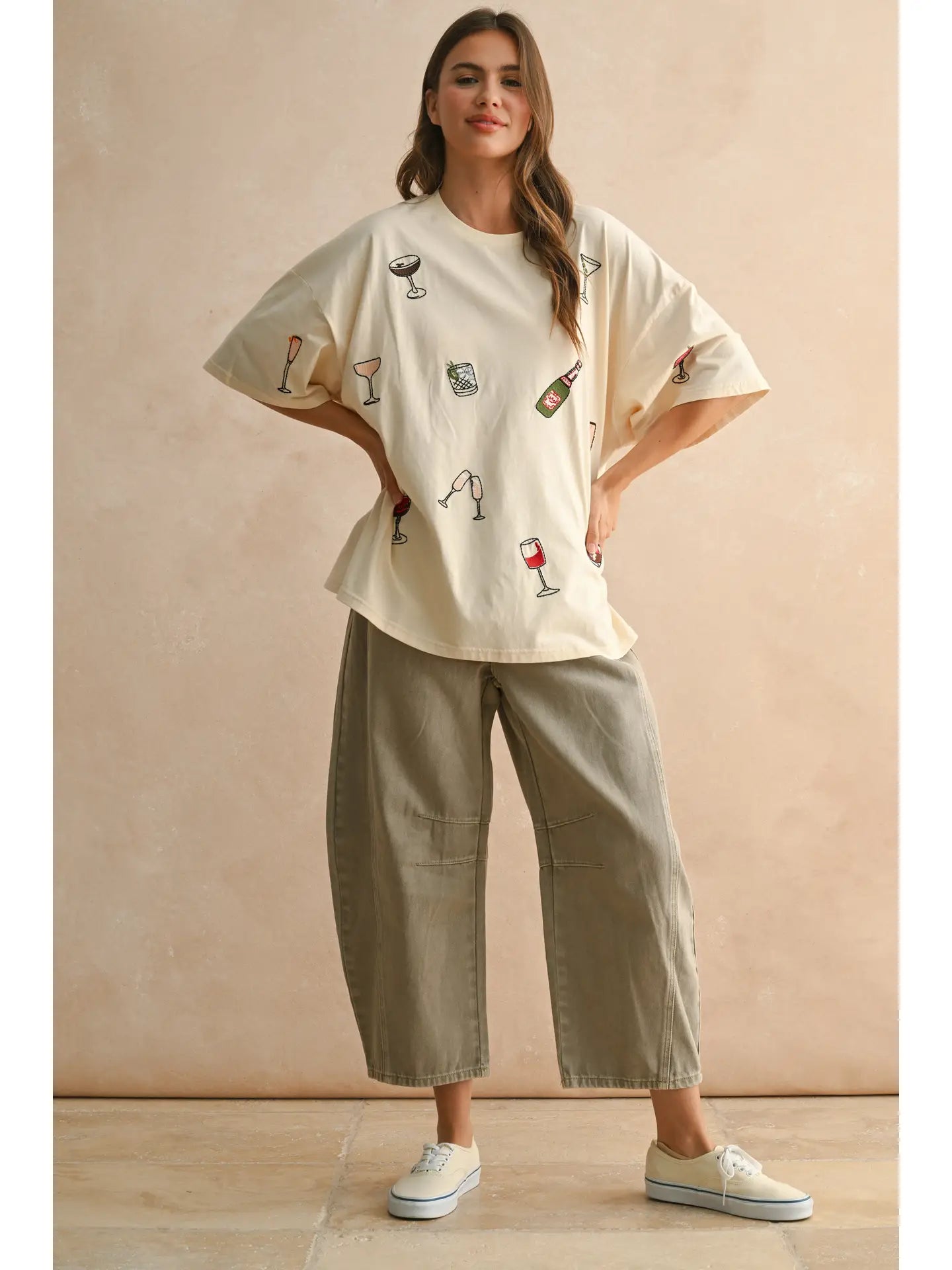 Cocktail Embroidery Boxy T Shirts