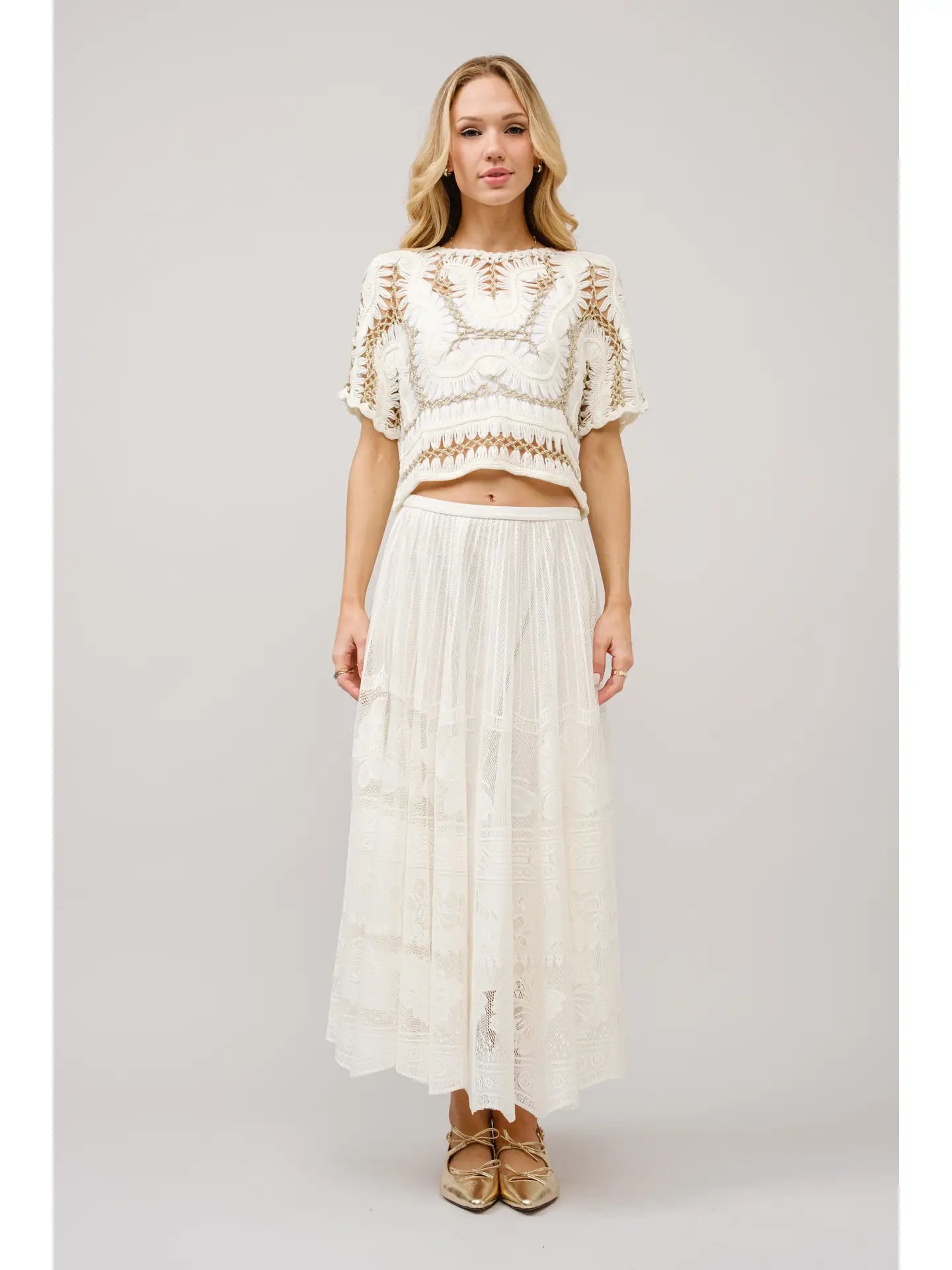 Crochet Metallic Thread Knitted Crop Top