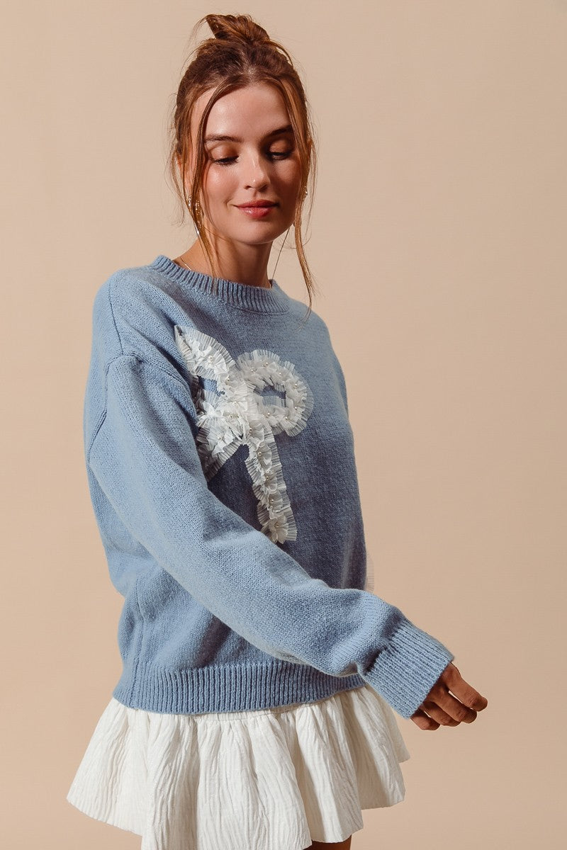 Big Ribbon Ruffled Trimmed Sweater Top