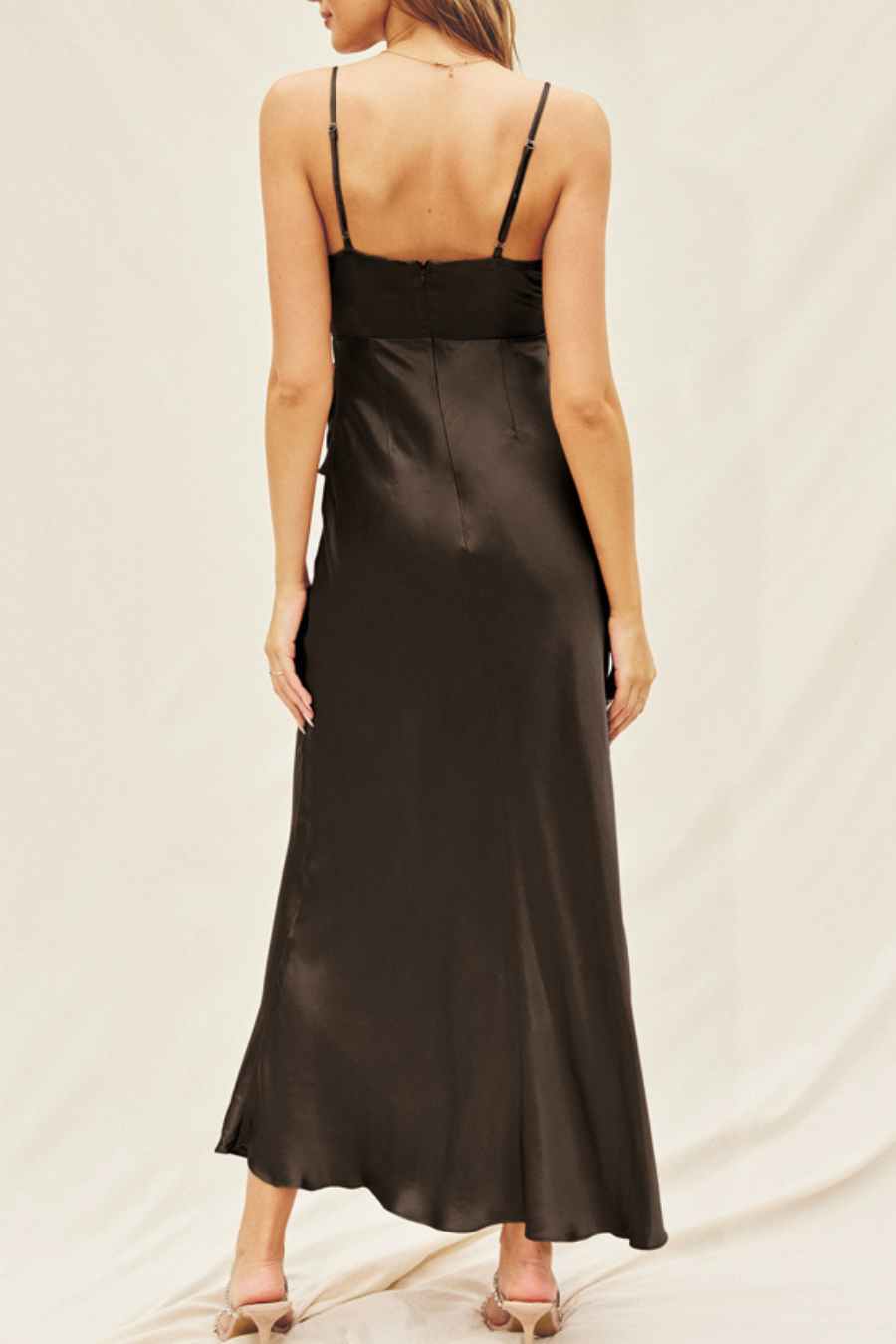 Satin Surplice Ruched Maxi Dress