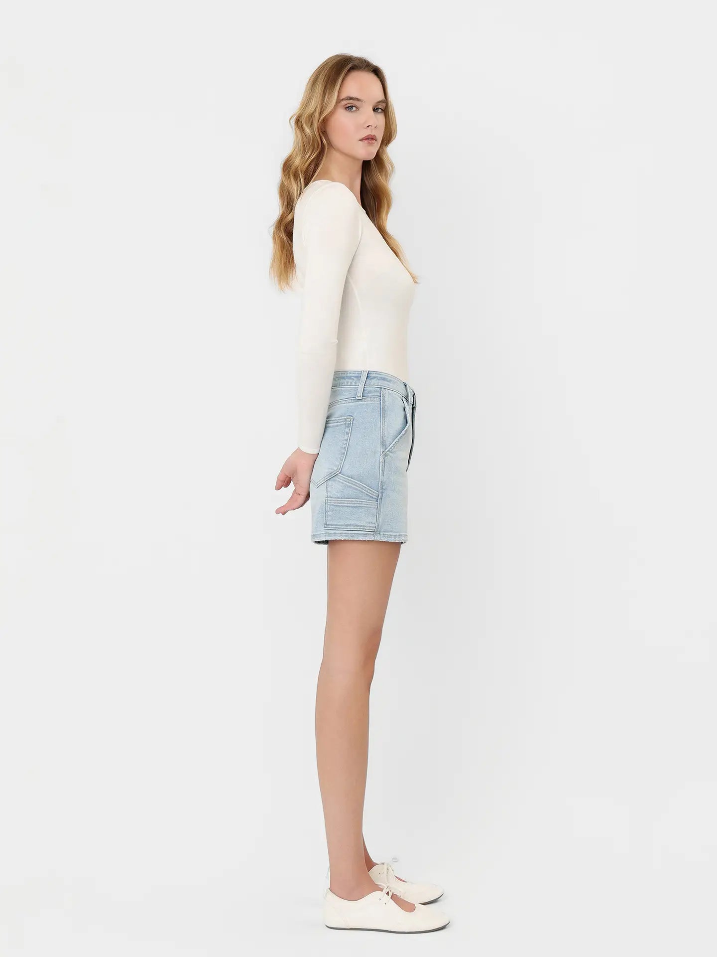 High Rise Light Wash Carpenter Shorts