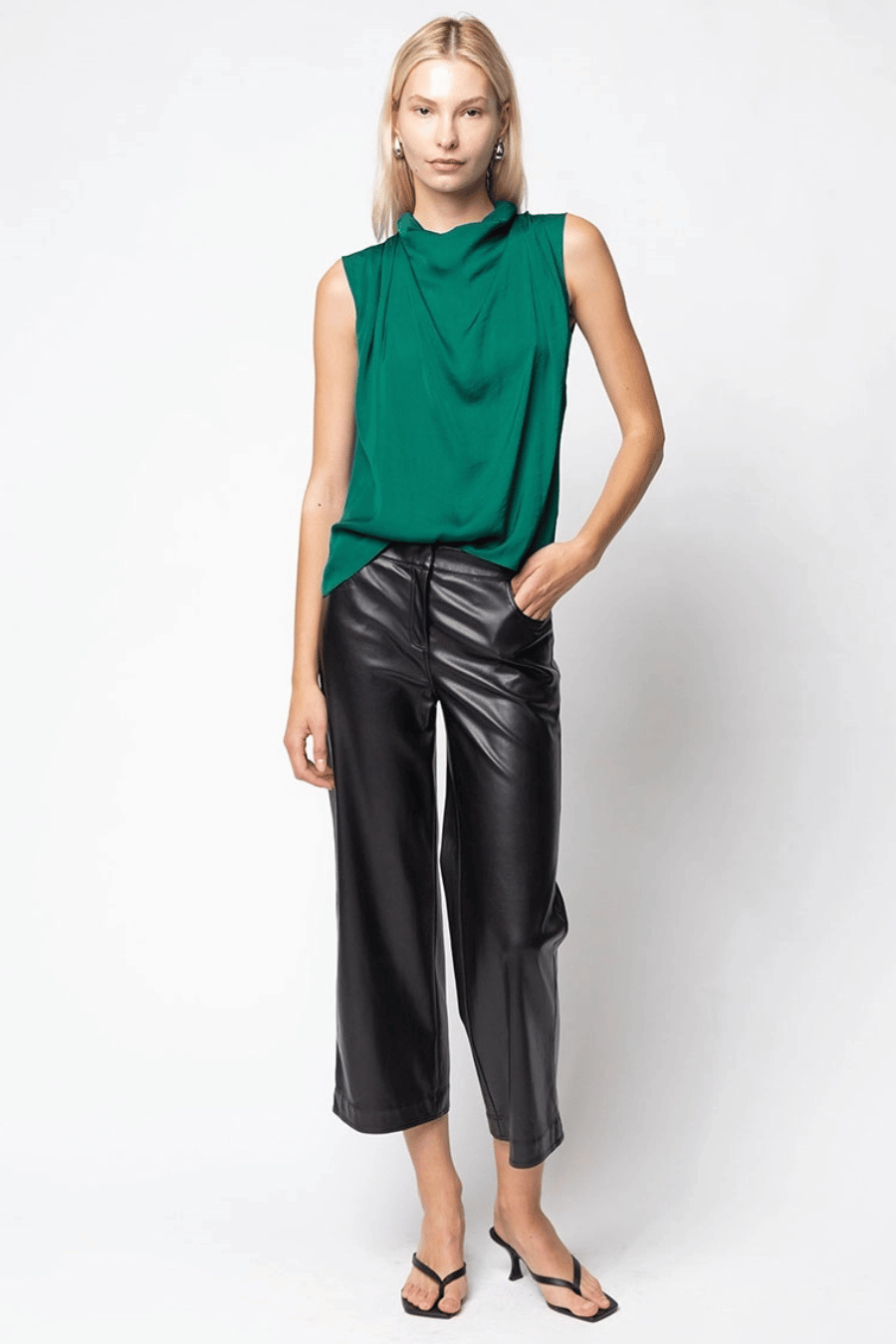 Draped Sleeveless Top with Gathered Neckline