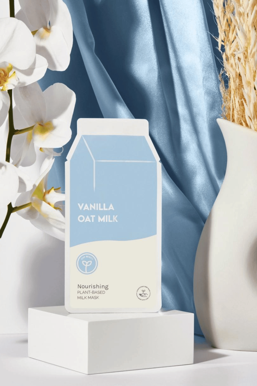 blue vanilla oat milk face mask with orchid