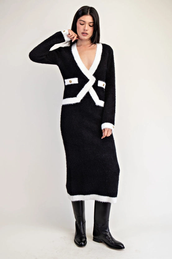 Fuzzy Sweater Cardigan with Contrast Edge Detail