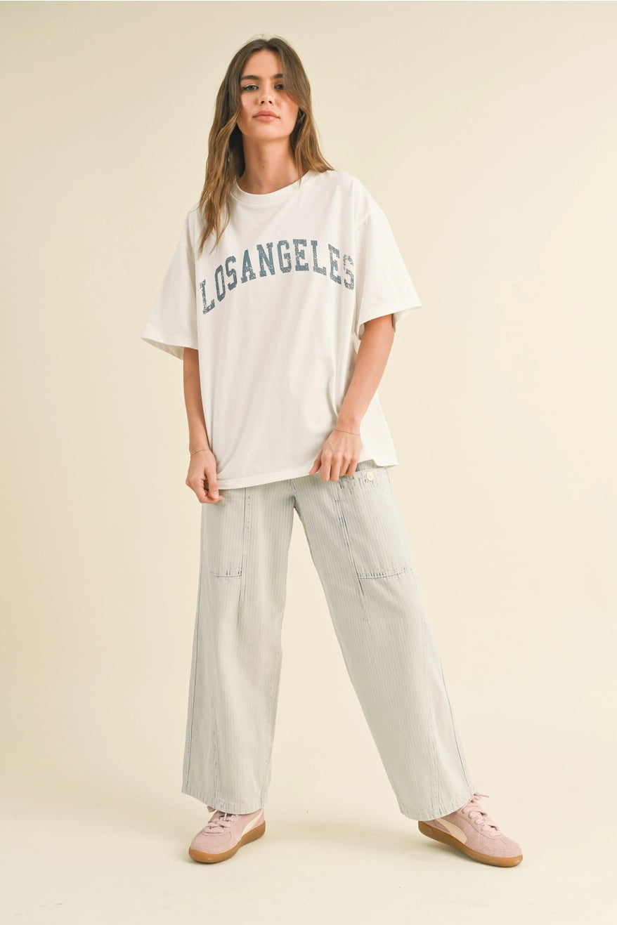 Stripe and Washed Effect Barrel Shape Pants