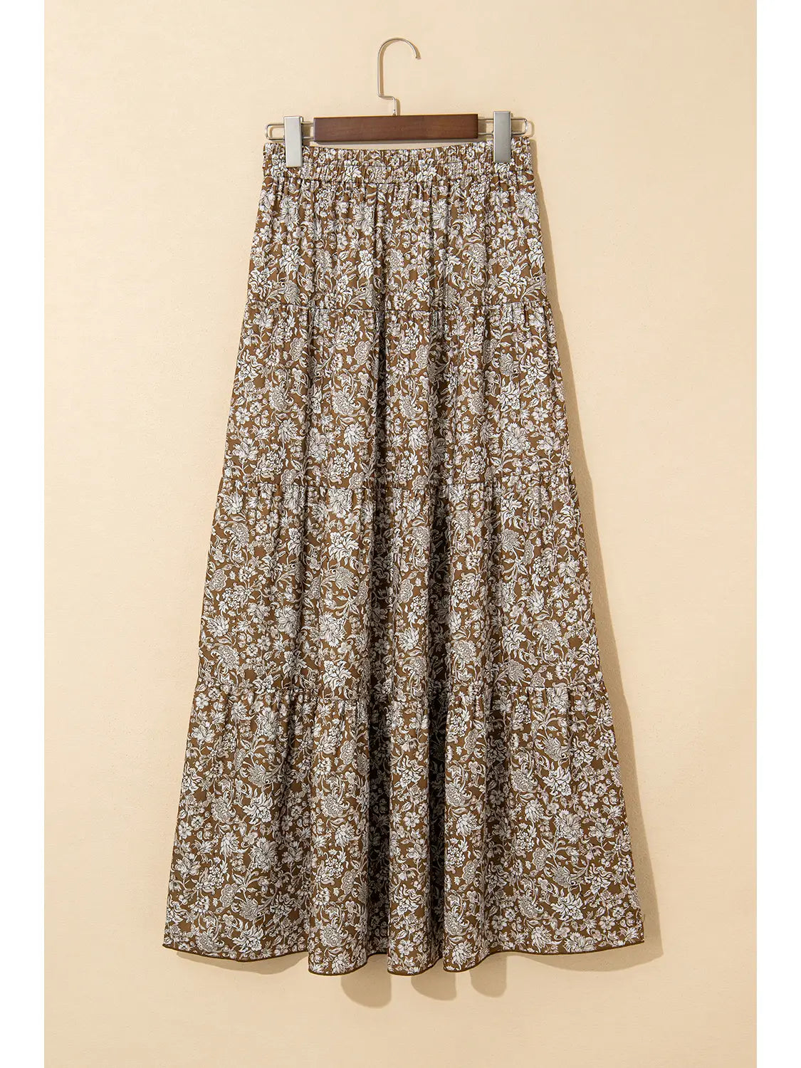 Western Floral Print Ruffled Hem High Waist Loose Maxi Skirt