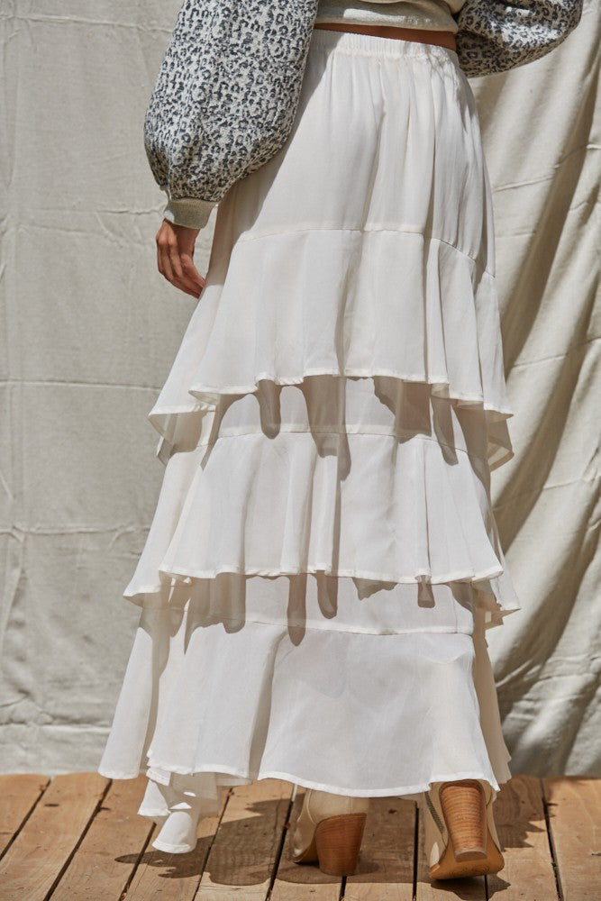 Woven Polyester Chiffon Tiered Midi Skirt