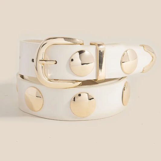 Metallic Disc Studded Vegan Leather Belt