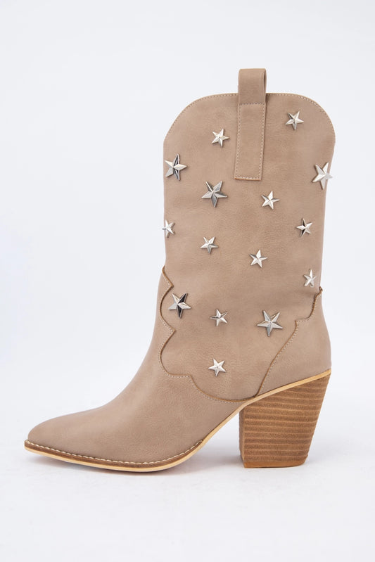 Star Stud Embellished Western Boots
