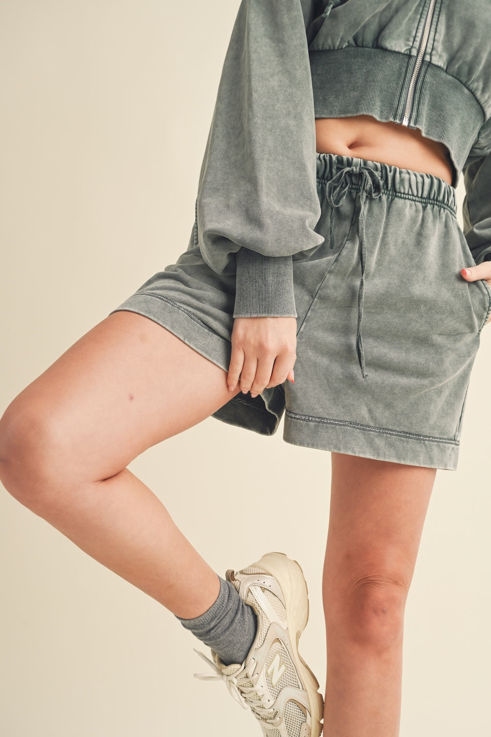 High Waisted Mineral Wash Shorts