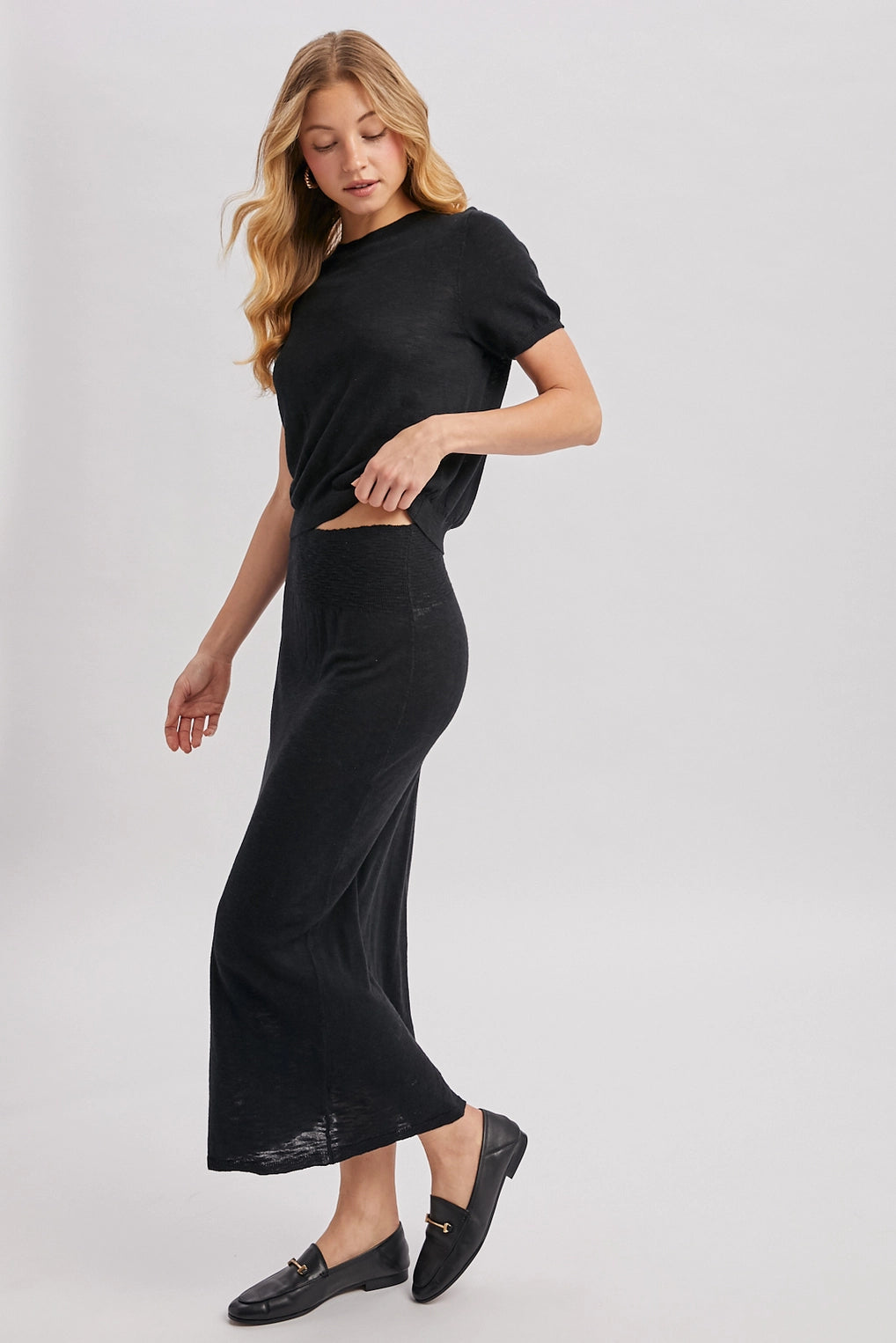 Crew Neck Knit Tee and Maxi Skirt Set