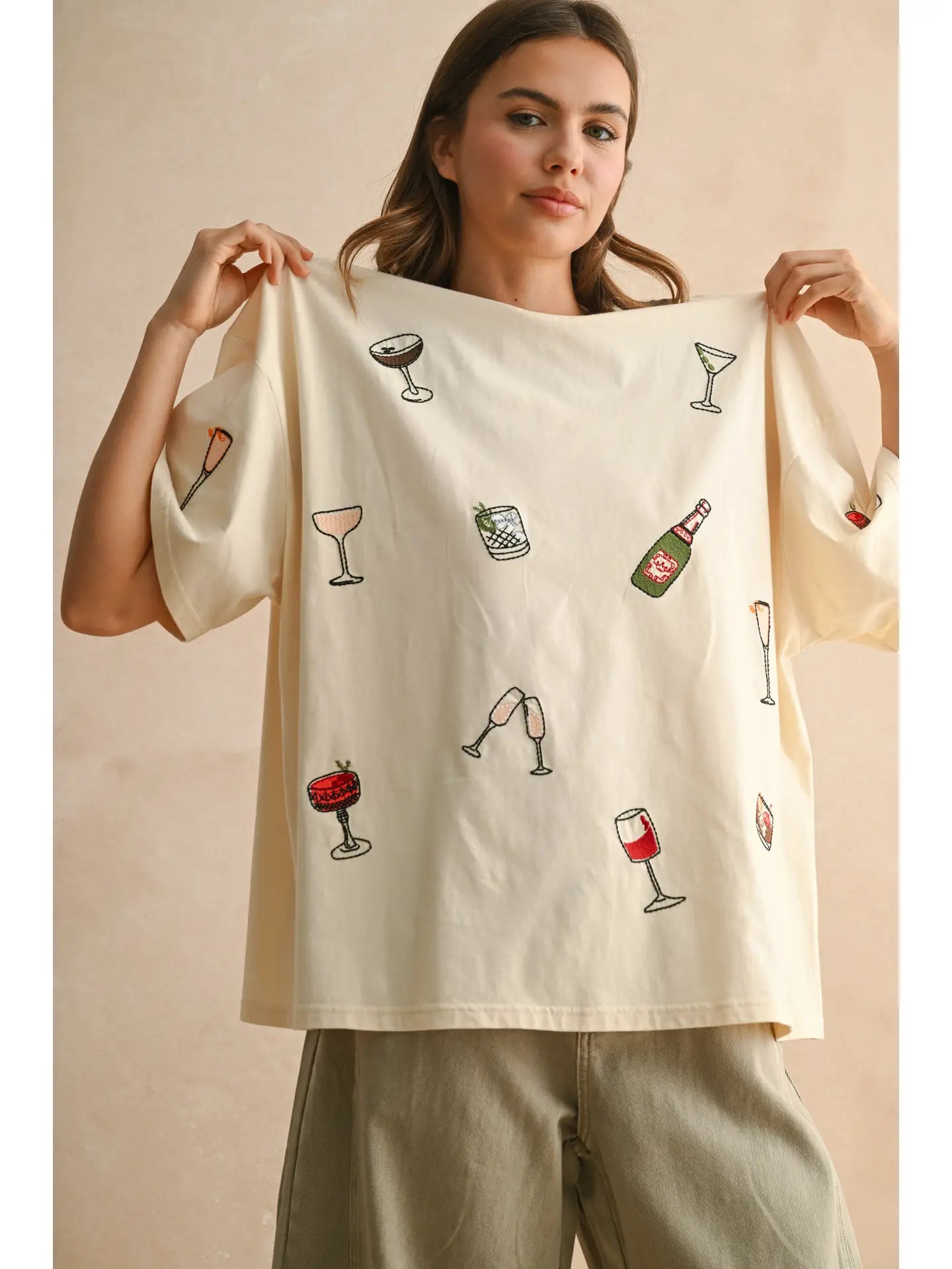 Cocktail Embroidery Boxy T Shirts