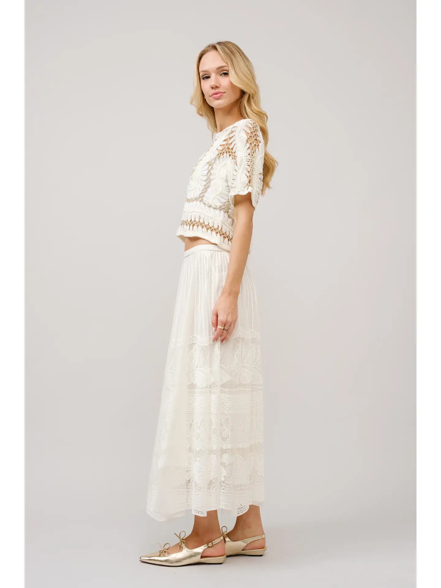 Crochet Metallic Thread Knitted Crop Top
