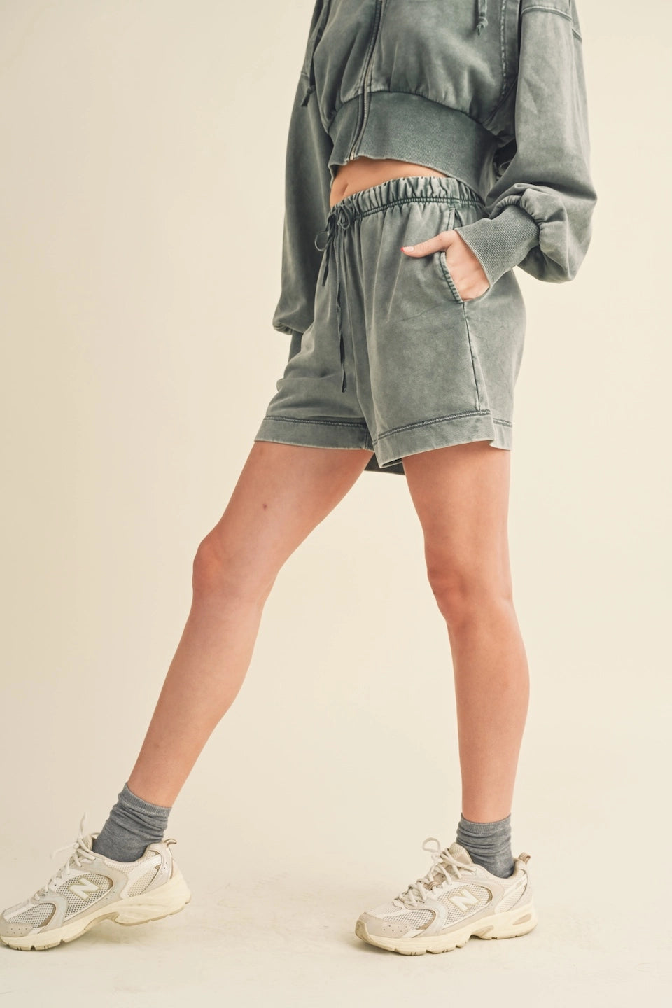 High Waisted Mineral Wash Shorts