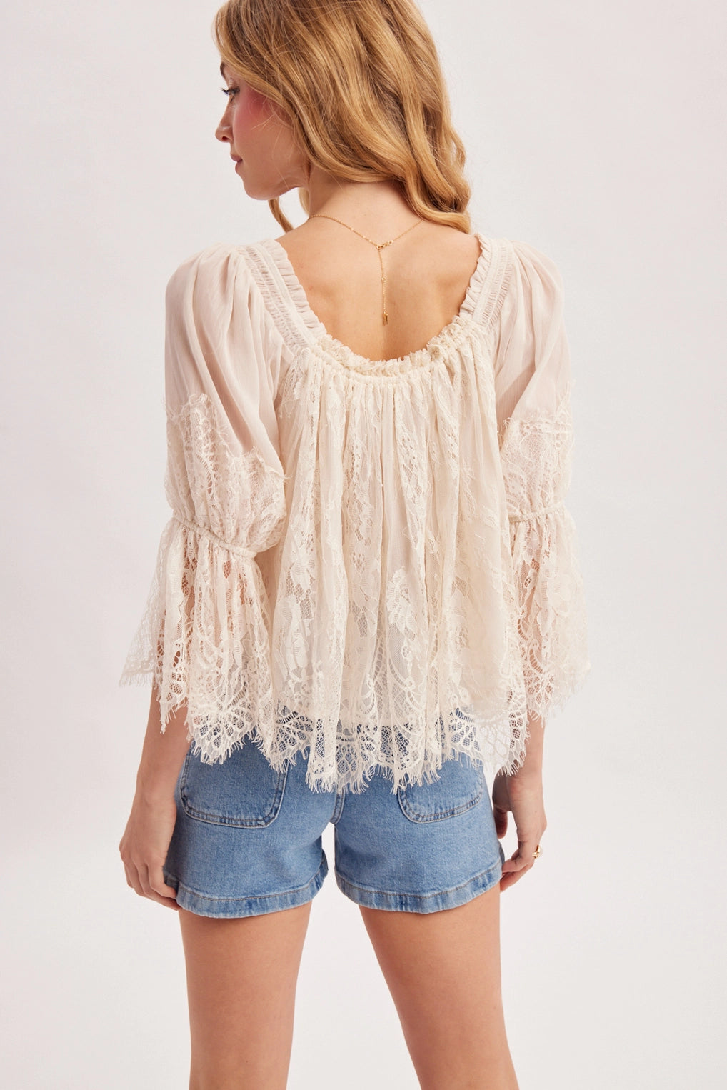 Off the Shoulder Ruffled Lace Blouse