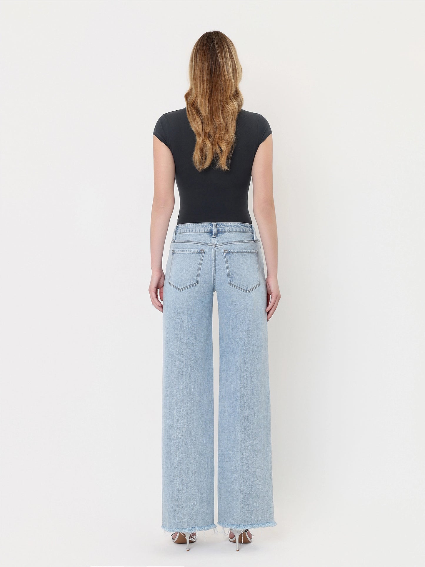 High Rise Trouser Fold Creased Wide Jeans