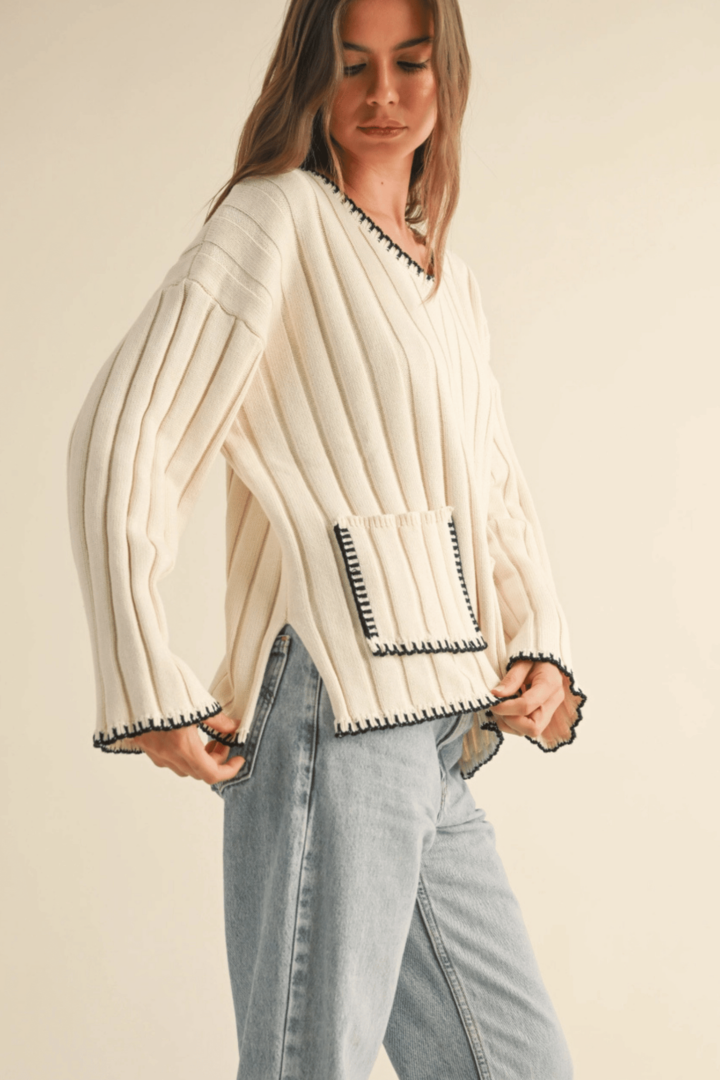 The Natasha Stitch Detail Wide Rib Pattern Sweater