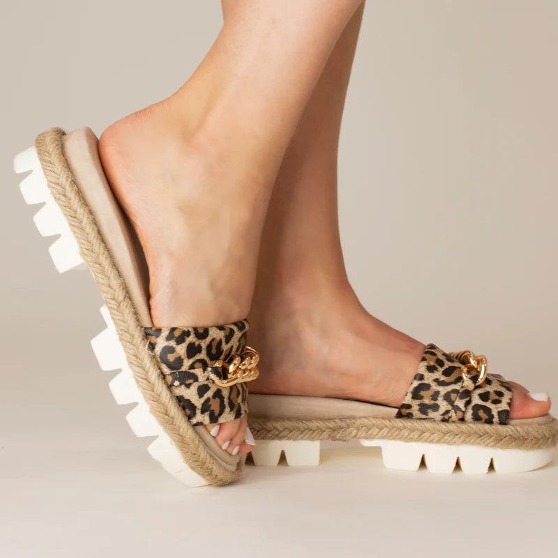 Cynthia Richard Bardot Leopard Print Leather Sandal