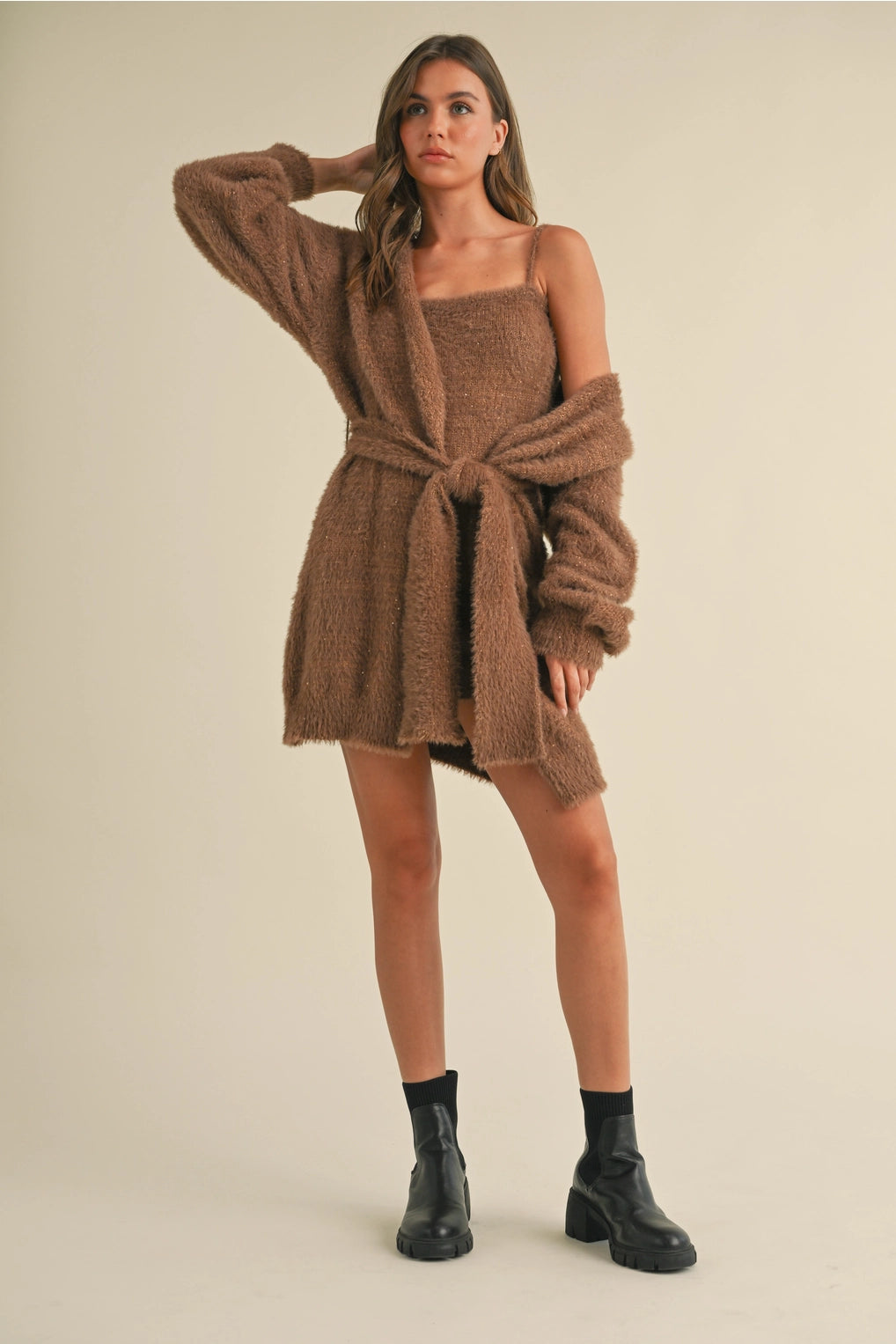 Soft Sleeveless Tube Mini Dress and Cardigan Set