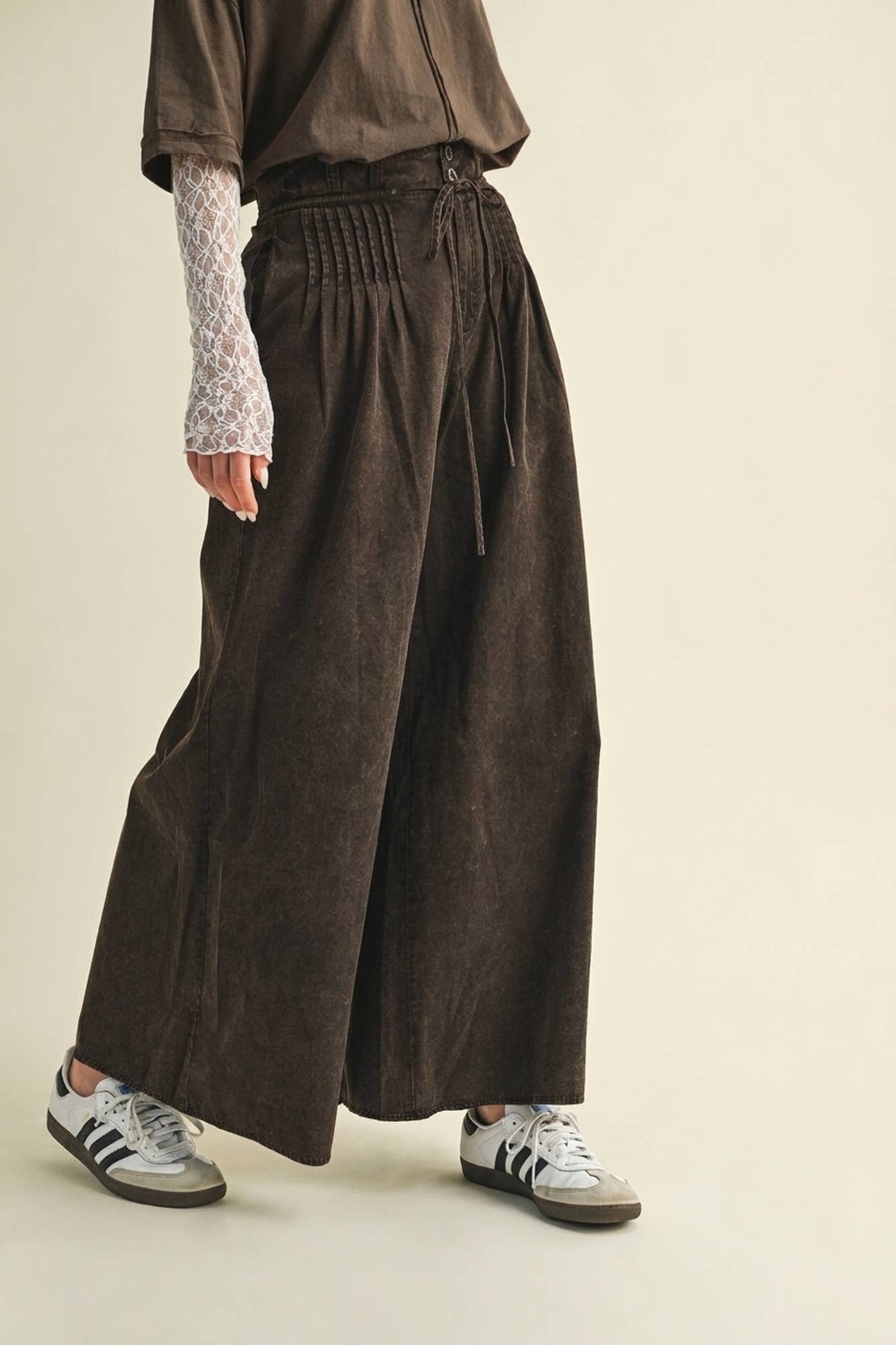 High-Waist Pleated Yoke Palazzo Pant