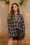 Plaid Collared Long Sleeve Button Down Top