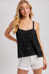 Button Down Pointelle Open Knit Crochet Top