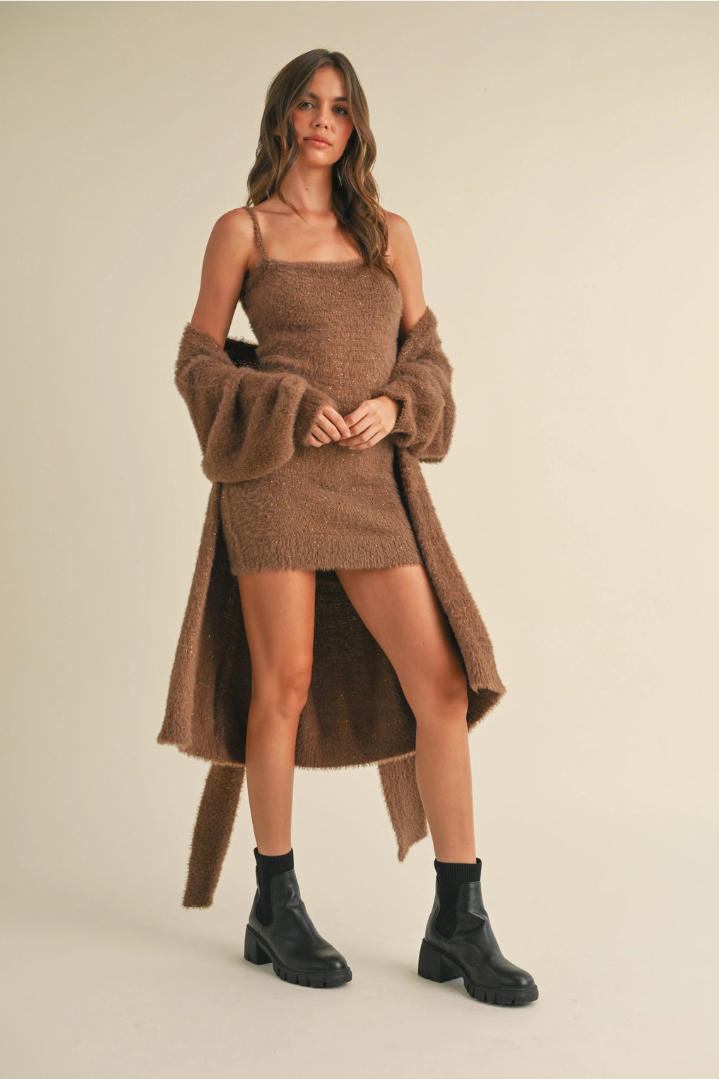 Soft Sleeveless Tube Mini Dress and Cardigan Set