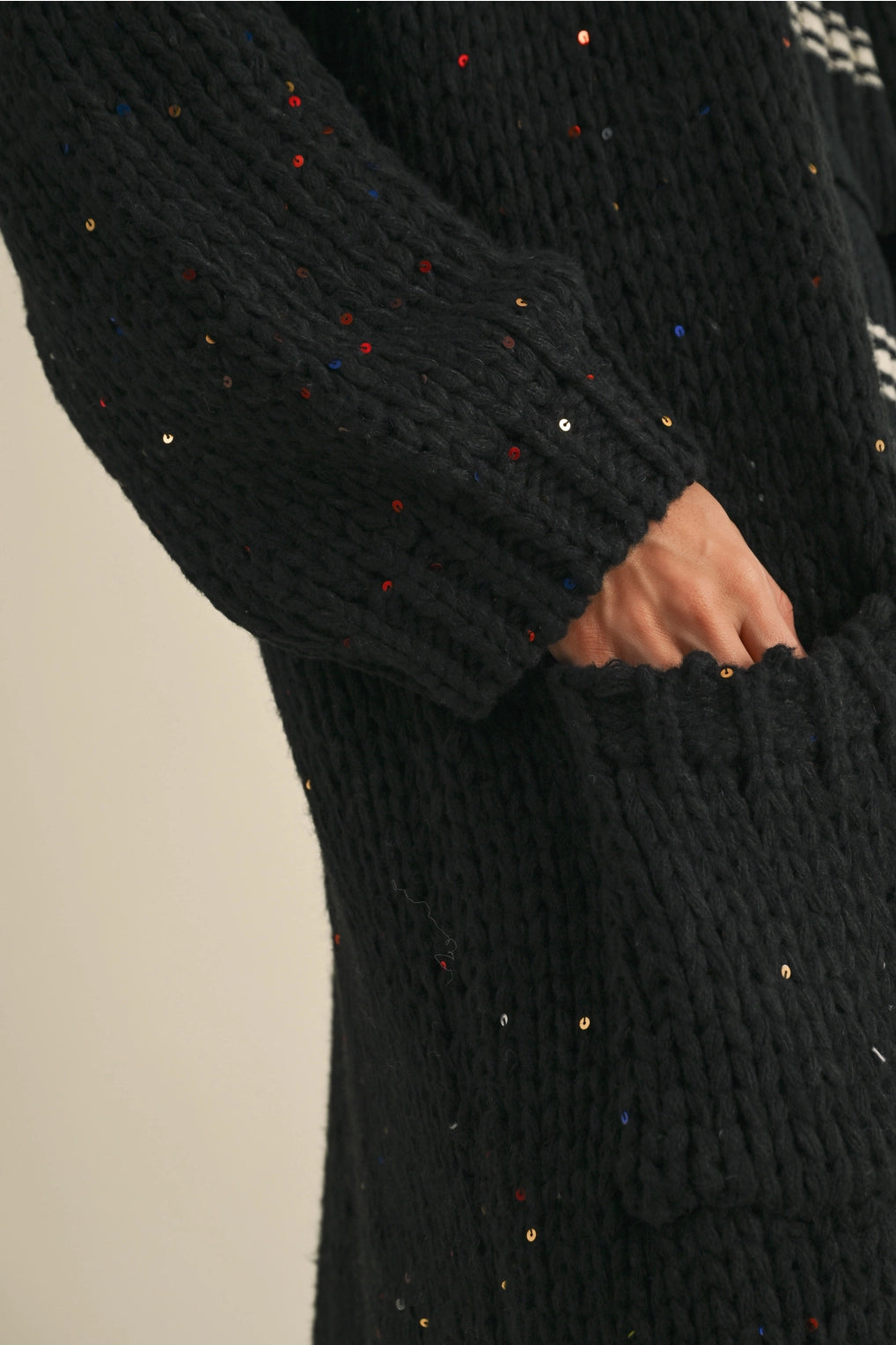 Multi Color Sequins Long Chunky Knit Cardigan