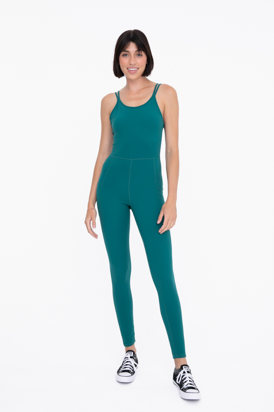 full length view of camilla sleeveless catsuit in teal
