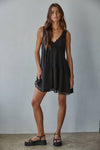 Woven Polyester Plunged V-Neck Sleeveless Mini Dress