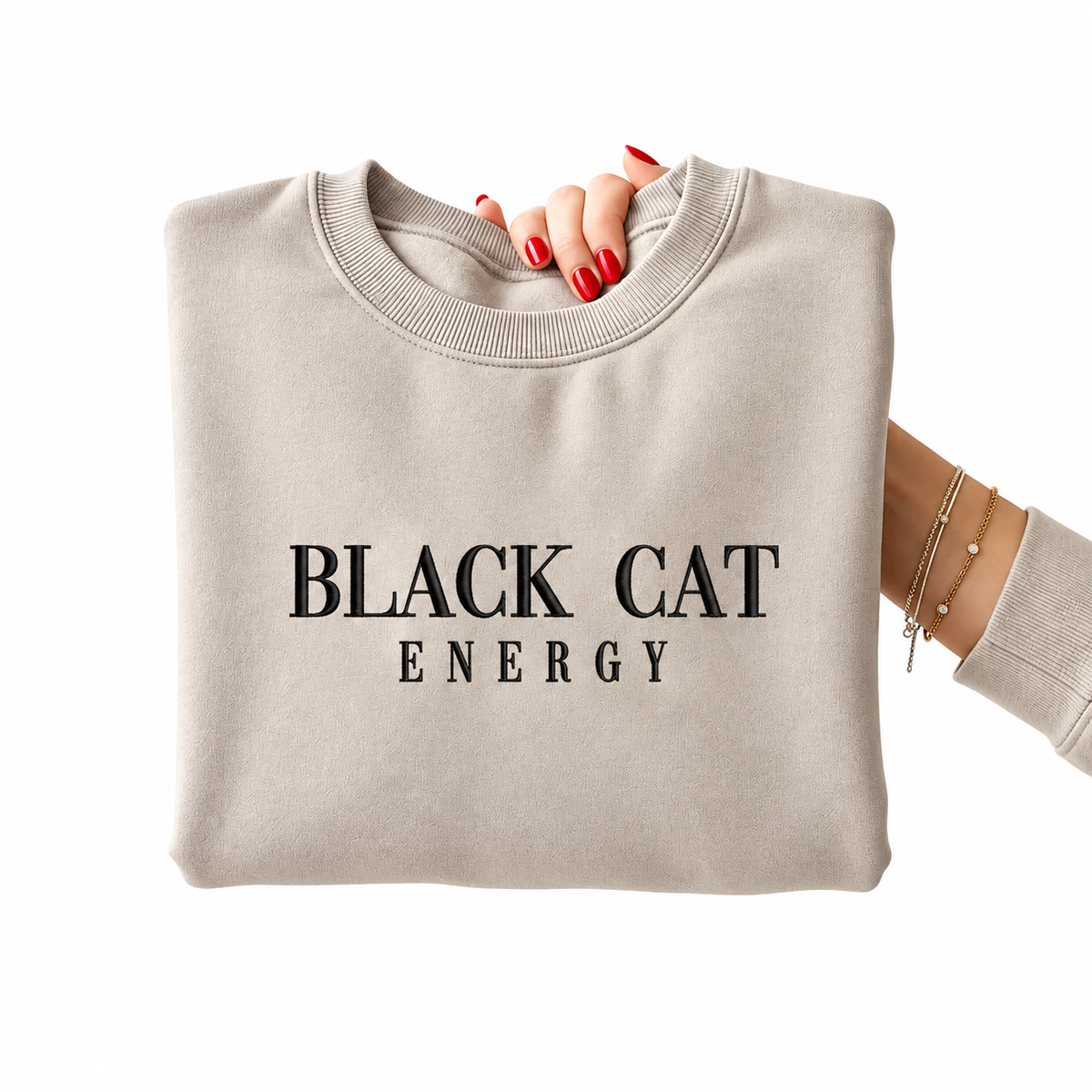 Black Cat Energy Embroidered Sweatshirt | Halloween Graphic Apparel