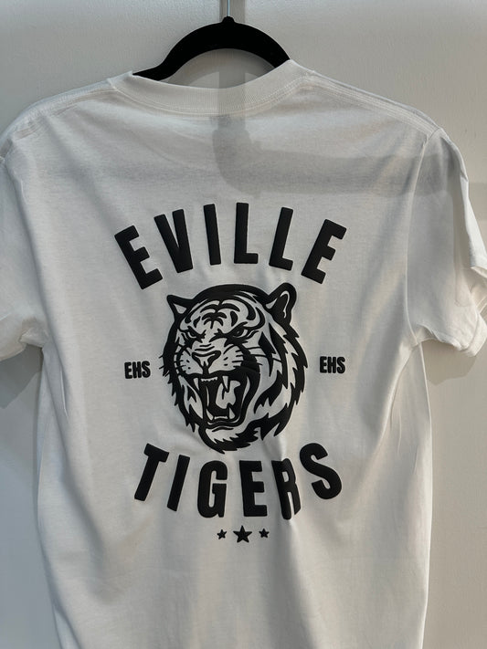 EVILLE TIGERS Black on White Tee