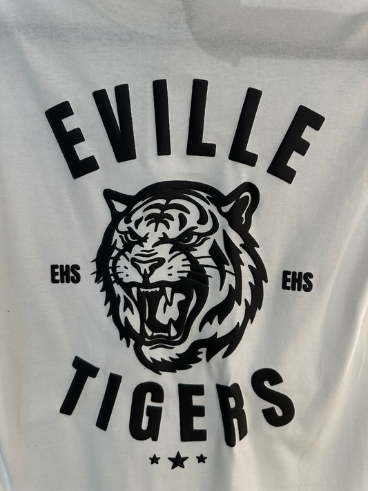 EVILLE TIGERS Black on White Tee