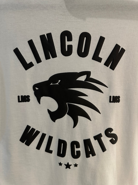 LINCOLN MIDDLE SCHOOL WILDCATS Black on White Tee