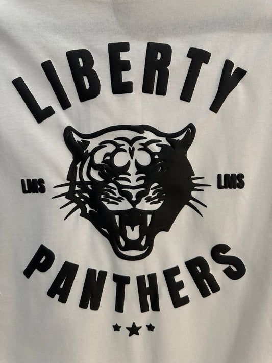 LIBERTY MIDDLE SCHOOL PANTHERS Black on White Tee