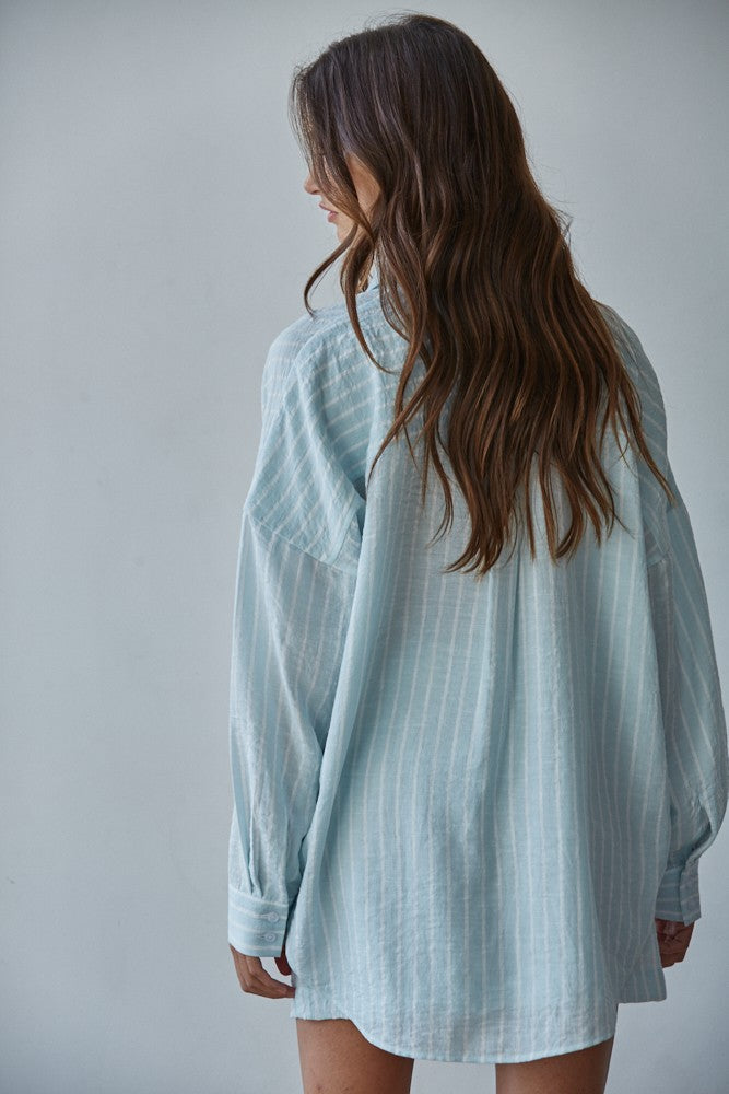 Woven Cotton Striped Button Up Shirt