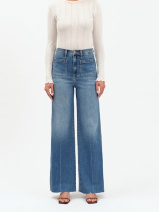 Far Out High Rise Wide Leg Jean with Front Pocket