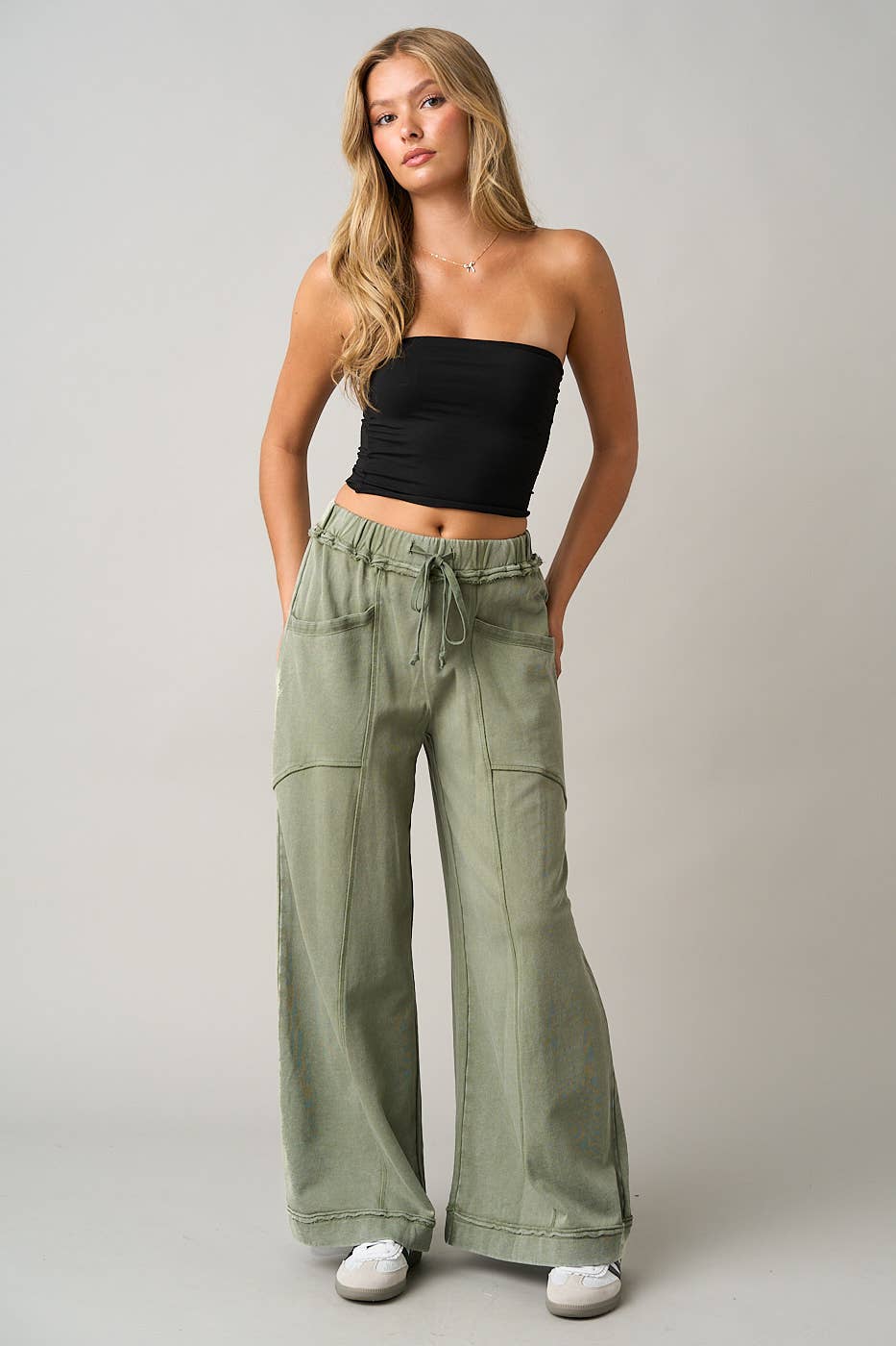 Mineral Wash Curved Seam Wide Leg Pants