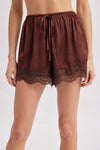 Scallop Lace Trim Satin Shorts