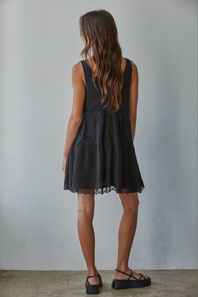 Woven Polyester Plunged V-Neck Sleeveless Mini Dress