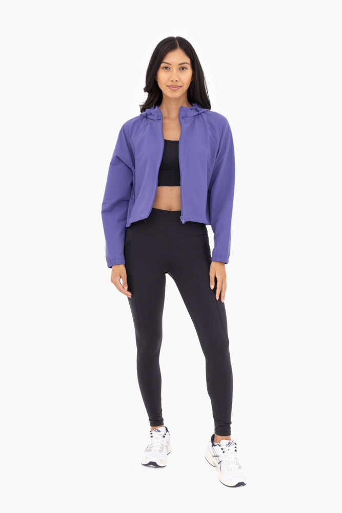 Full front view of adjustable cropped jacket