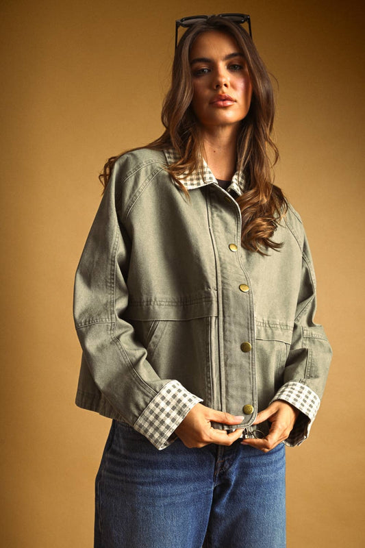 Gingham Collared Twill Jacket
