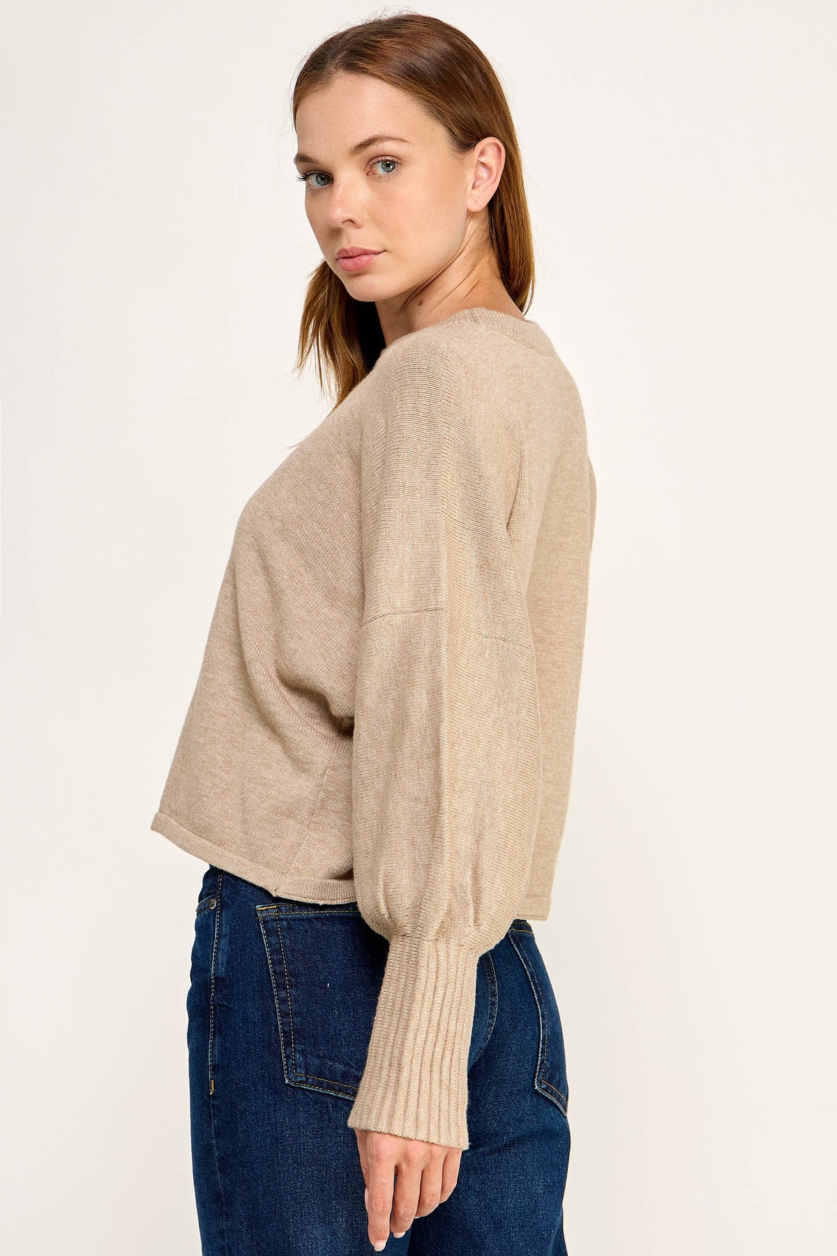 Knitted Sweater with Cuffed Sleeves
