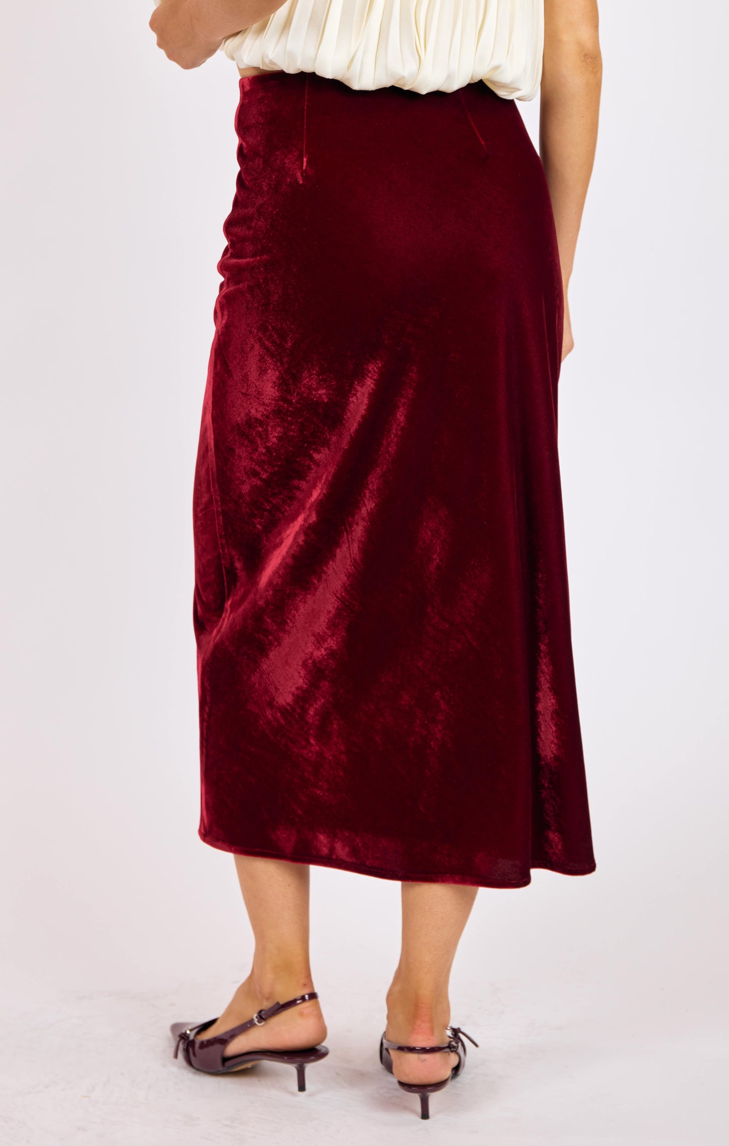 Stretch Velvet Midi Skirt