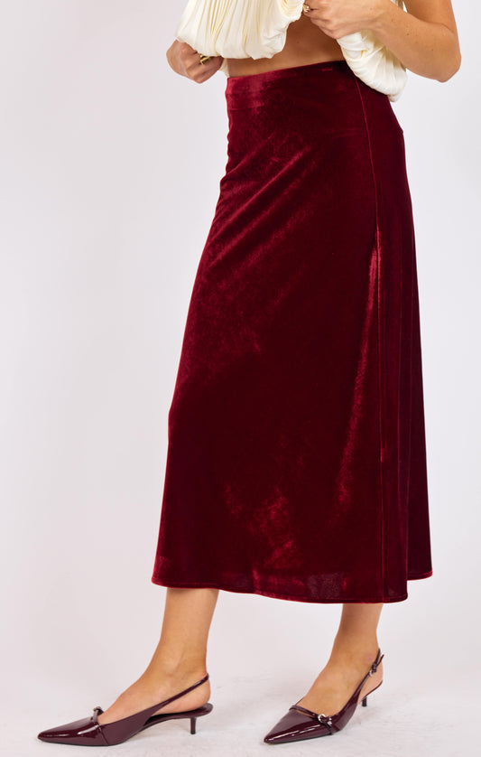 Stretch Velvet Midi Skirt