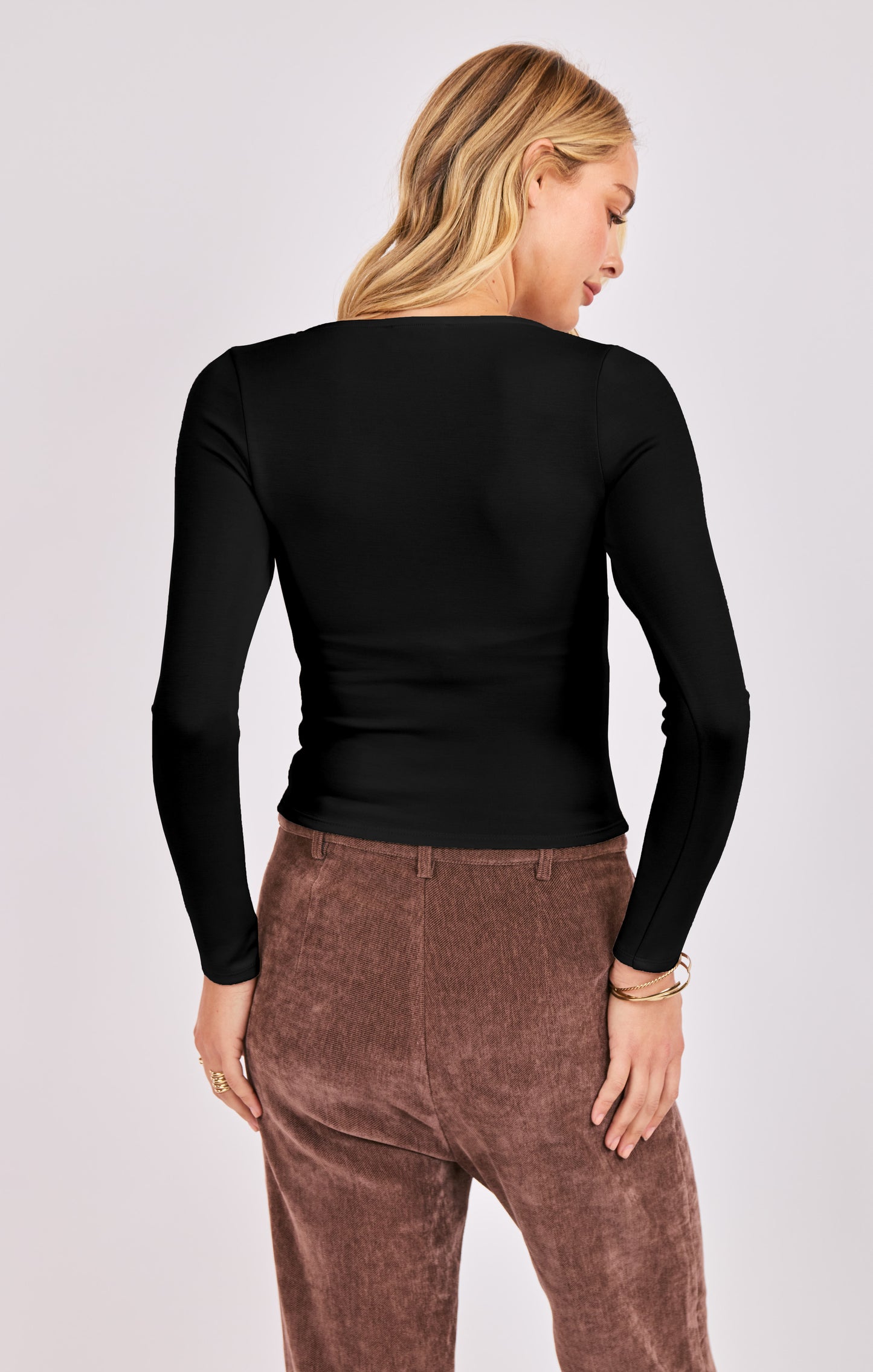 High Square Neck L/SLV Knit Top
