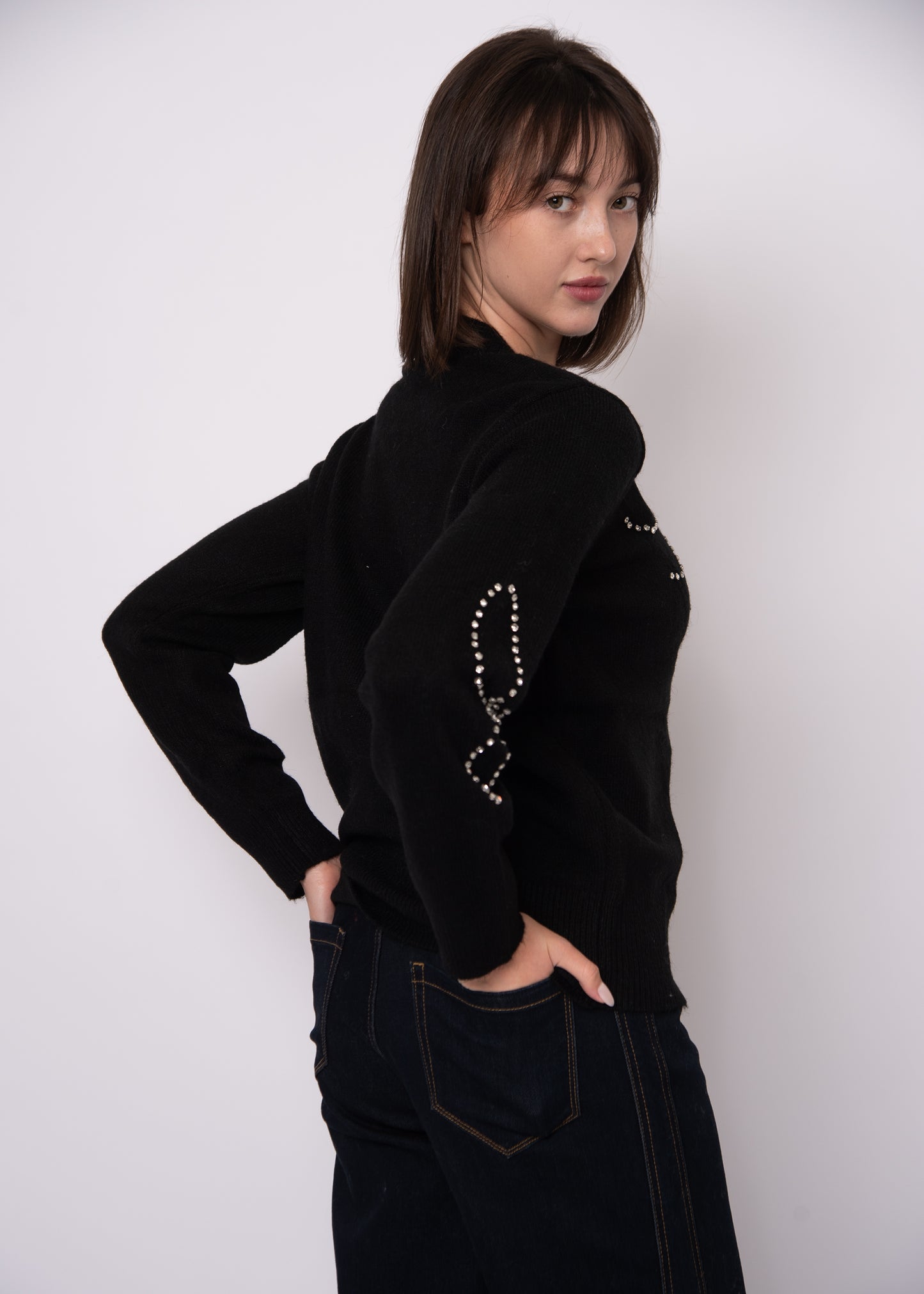 Rhinestone Bow Pullover